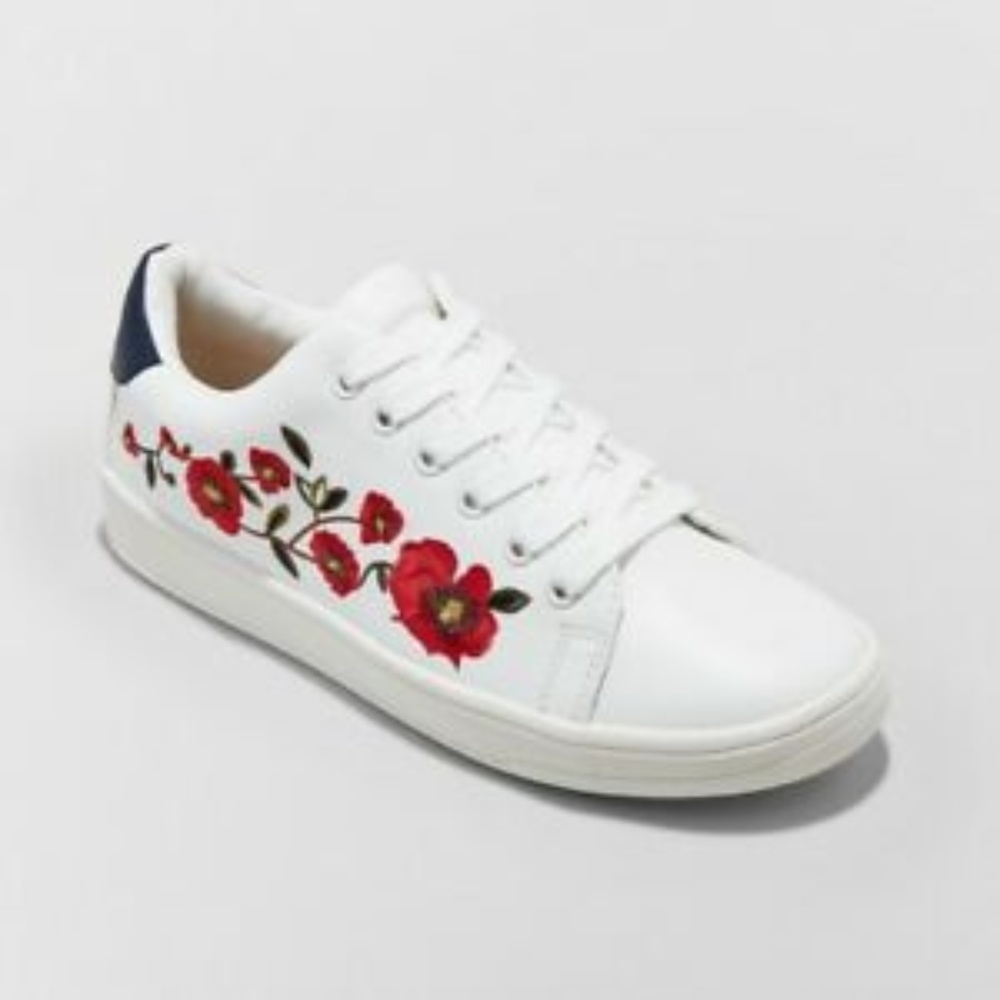 a new day white  flowered embroidered sneakers